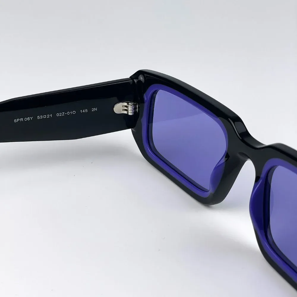 Prada PR06YS 02Z01O Sunglasses Black Blue Rectangle Unisex